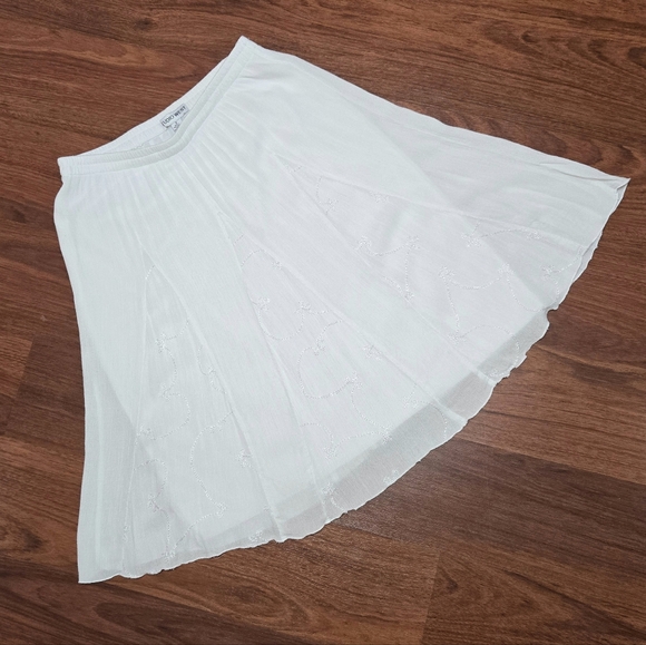 Embroidered Flowy Gauze Midi A-Line Boho Skirt - Picture 1 of 9